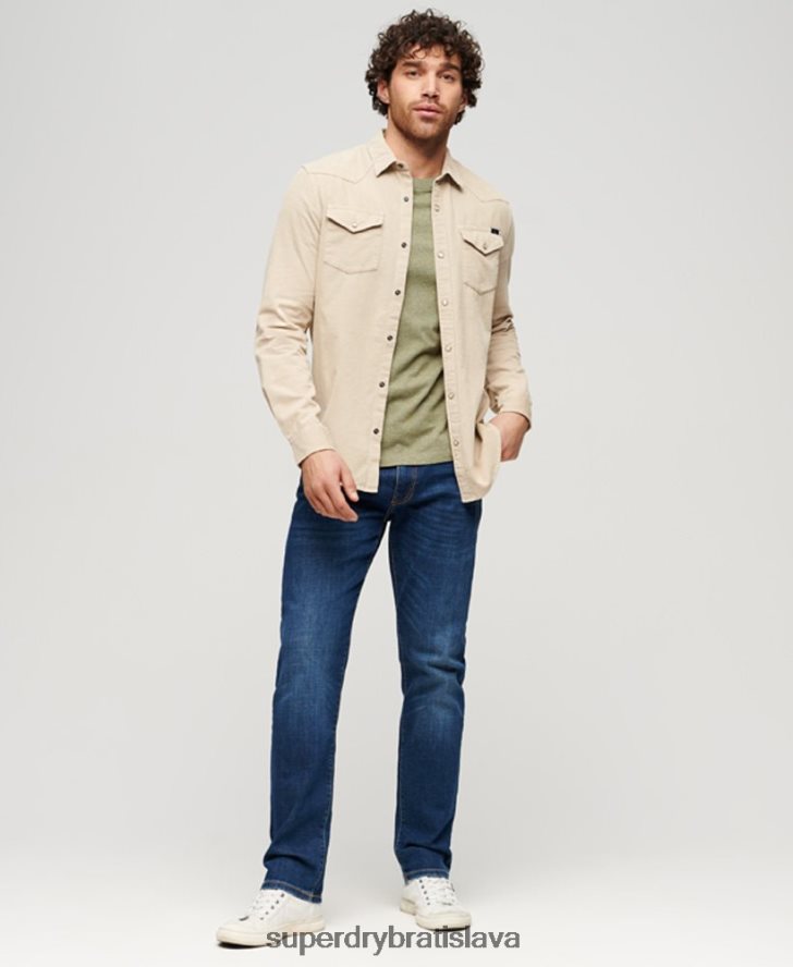 Superdry muži vintage šnúrová westernová košeľa 6B4ZTR82 oblečenie hnedá