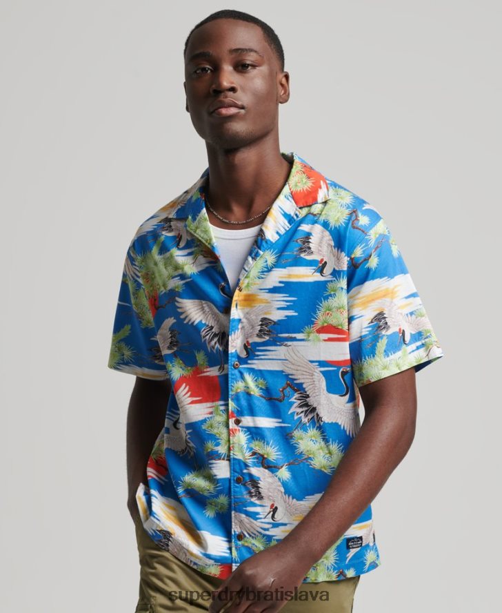 Superdry muži vintage revere košeľa 6B4ZTR222 oblečenie Modrá