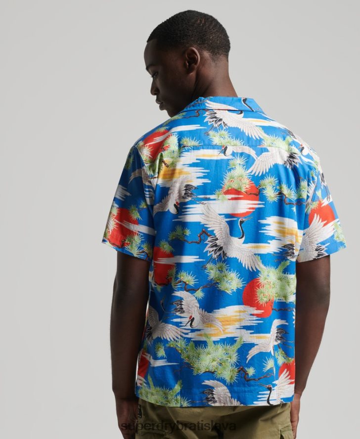 Superdry muži vintage revere košeľa 6B4ZTR222 oblečenie Modrá