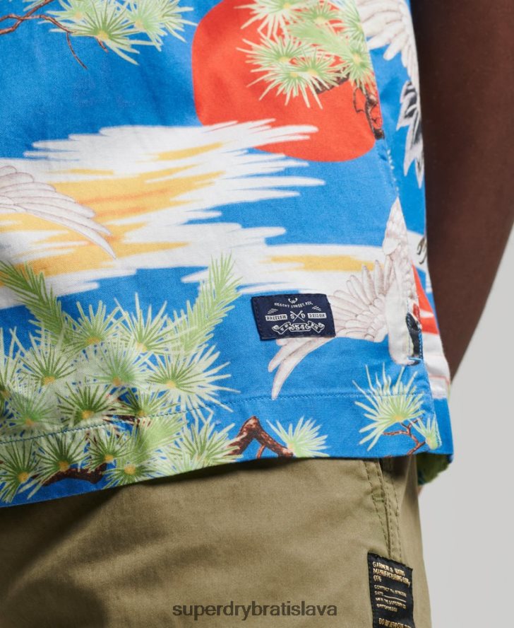 Superdry muži vintage revere košeľa 6B4ZTR222 oblečenie Modrá