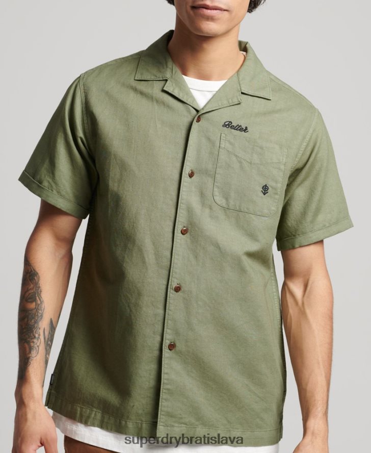 Superdry muži vintage rezortná košeľa 6B4ZTR189 oblečenie kaki