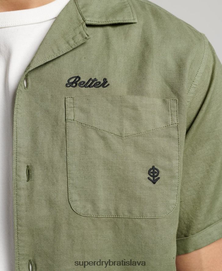 Superdry muži vintage rezortná košeľa 6B4ZTR189 oblečenie kaki
