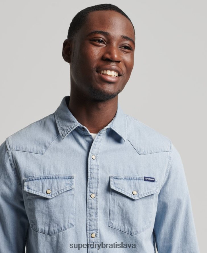Superdry muži vintage westernová košeľa 6B4ZTR218 oblečenie Modrá