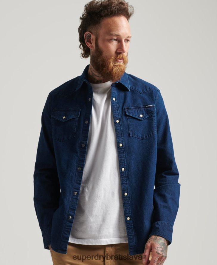Superdry muži westernové košele 6B4ZTR156 oblečenie tmavomodrá