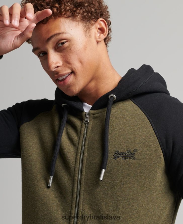 Superdry muži Baseballová mikina na zips s logom z organickej bavlny 6B4ZTR520 oblečenie zelená