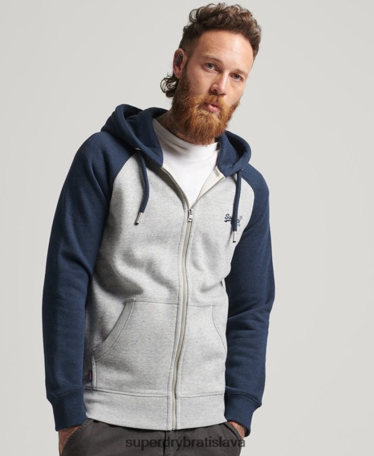 Superdry muži Baseballová mikina na zips s logom z organickej bavlny 6B4ZTR572 oblečenie sivá