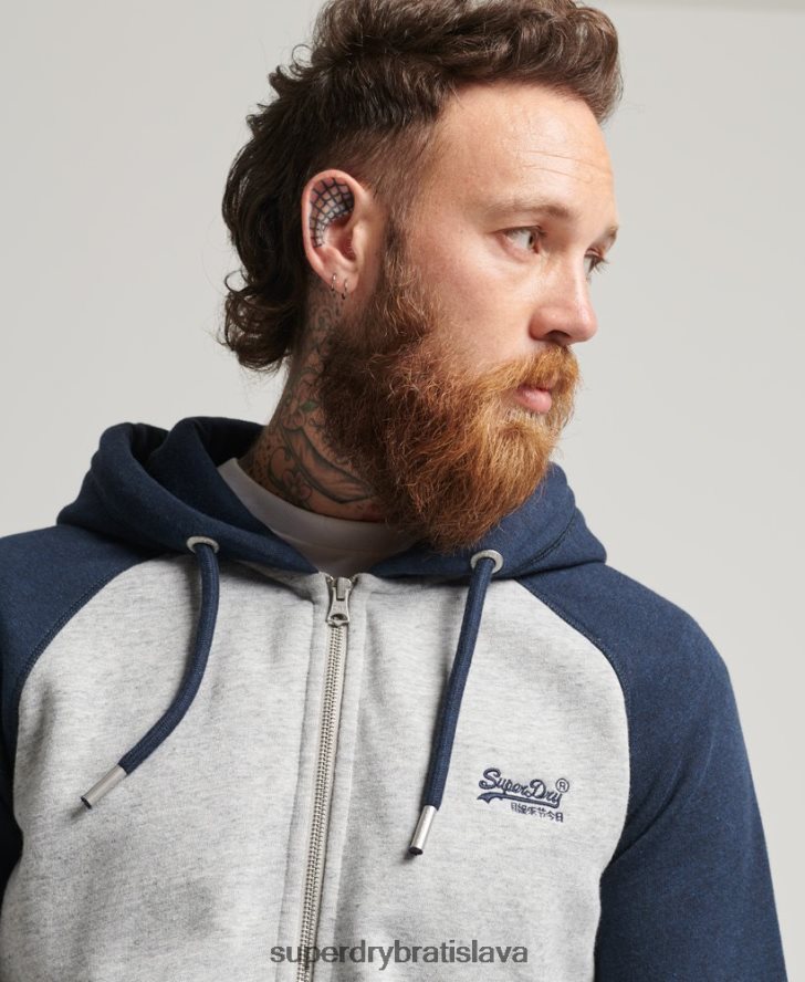Superdry muži Baseballová mikina na zips s logom z organickej bavlny 6B4ZTR572 oblečenie sivá