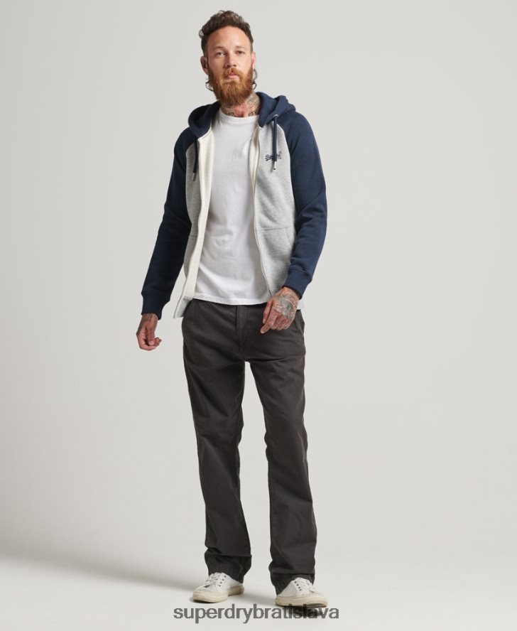 Superdry muži Baseballová mikina na zips s logom z organickej bavlny 6B4ZTR572 oblečenie sivá
