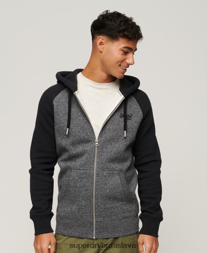 Superdry muži Baseballová mikina na zips s logom z organickej bavlny 6B4ZTR671 oblečenie tmavošedý