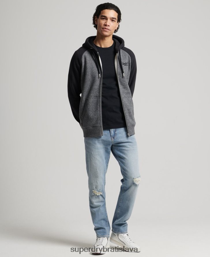 Superdry muži Bejzbalová mikina na zips s vintage logom z organickej bavlny 6B4ZTR666 oblečenie tmavošedý