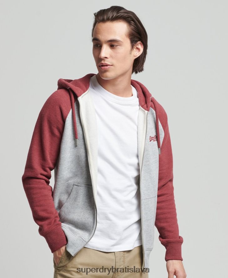 Superdry muži Bejzbalová mikina na zips s vintage logom z organickej bavlny 6B4ZTR674 oblečenie svetlo šedá