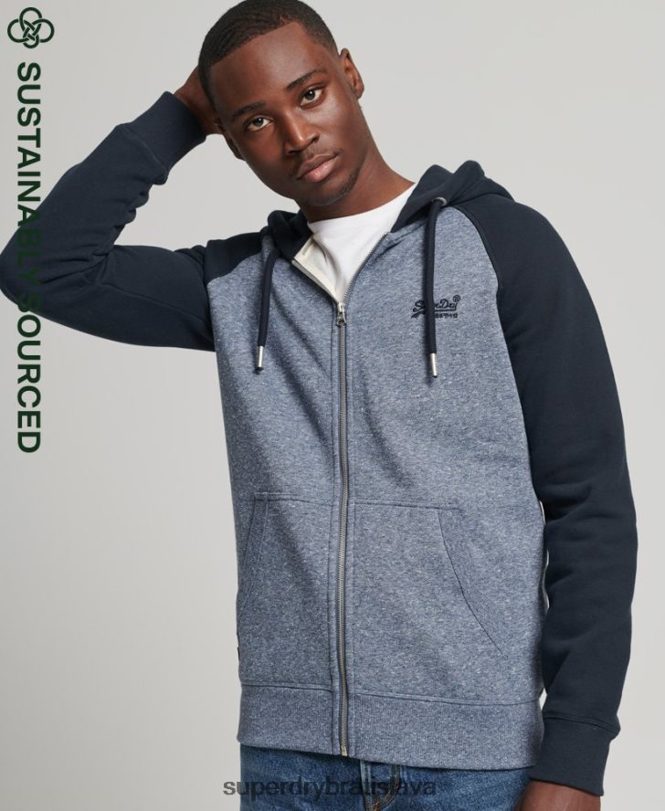 Superdry muži Bejzbalová mikina na zips s vintage logom z organickej bavlny 6B4ZTR709 oblečenie Modrá