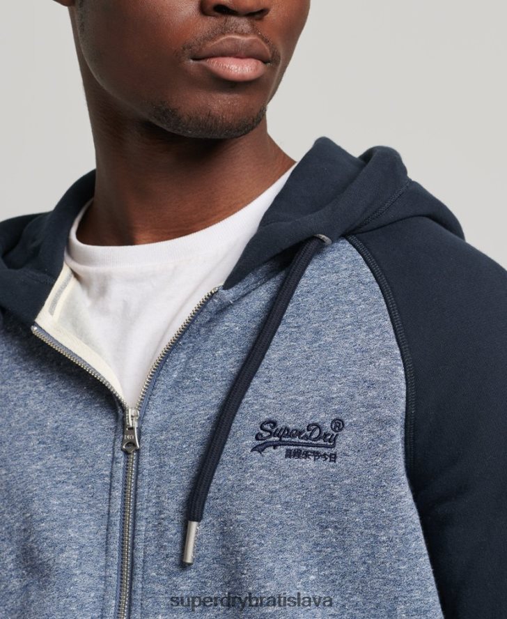 Superdry muži Bejzbalová mikina na zips s vintage logom z organickej bavlny 6B4ZTR709 oblečenie Modrá