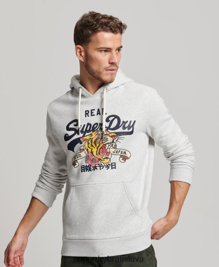 Superdry muži Výpravná mikina s vintage logom 6B4ZTR615 oblečenie svetlo šedá