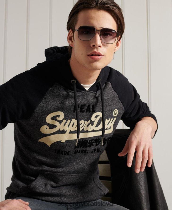 Superdry muži Vintage logo duo raglánová loopback mikina 6B4ZTR873 oblečenie tmavošedý
