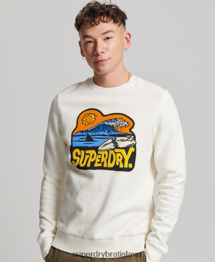 Superdry muži cestovná nálepka posádková mikina 6B4ZTR542 oblečenie biely