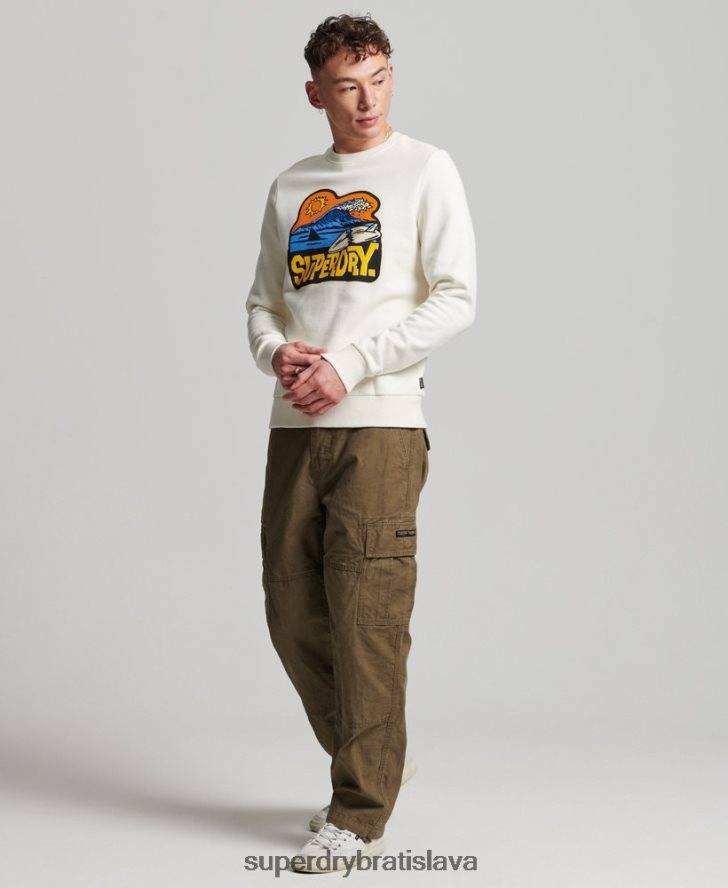 Superdry muži cestovná nálepka posádková mikina 6B4ZTR542 oblečenie biely