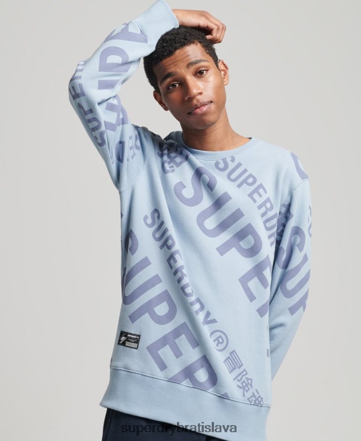 Superdry muži hlavné logo po celej potlači mikiny 6B4ZTR3458 oblečenie Modrá
