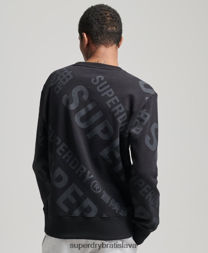 Superdry muži hlavné logo po celej potlači mikiny 6B4ZTR5802 oblečenie čierna