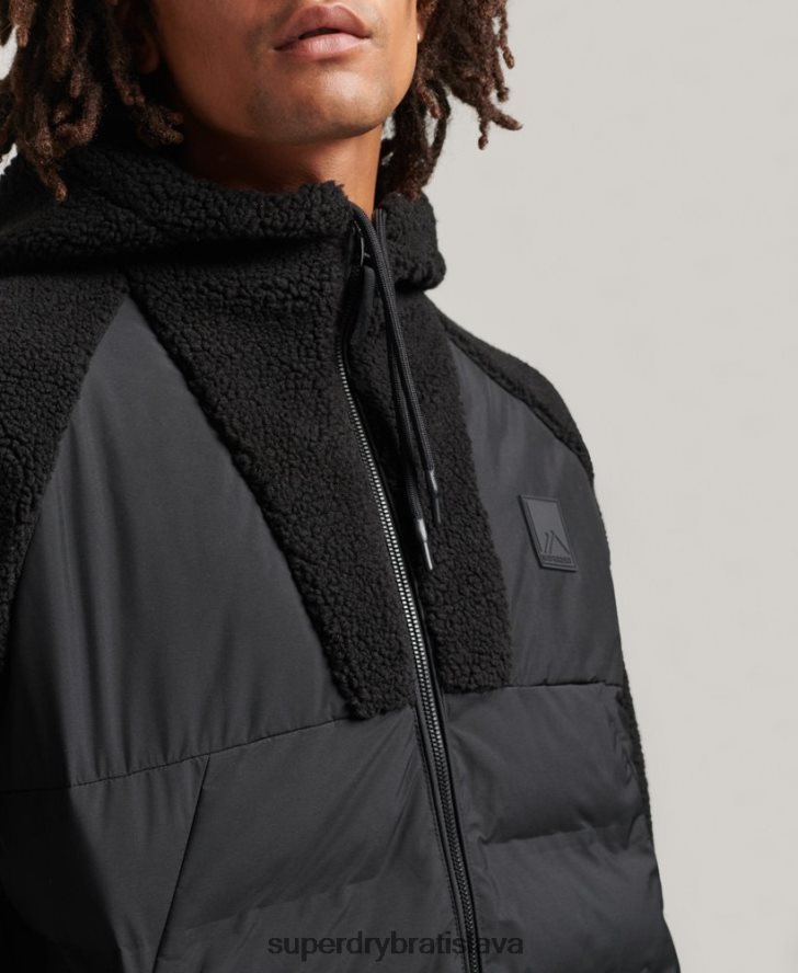 Superdry muži horská fleecová mikina s hybridným zipsom 6B4ZTR5015 oblečenie čierna