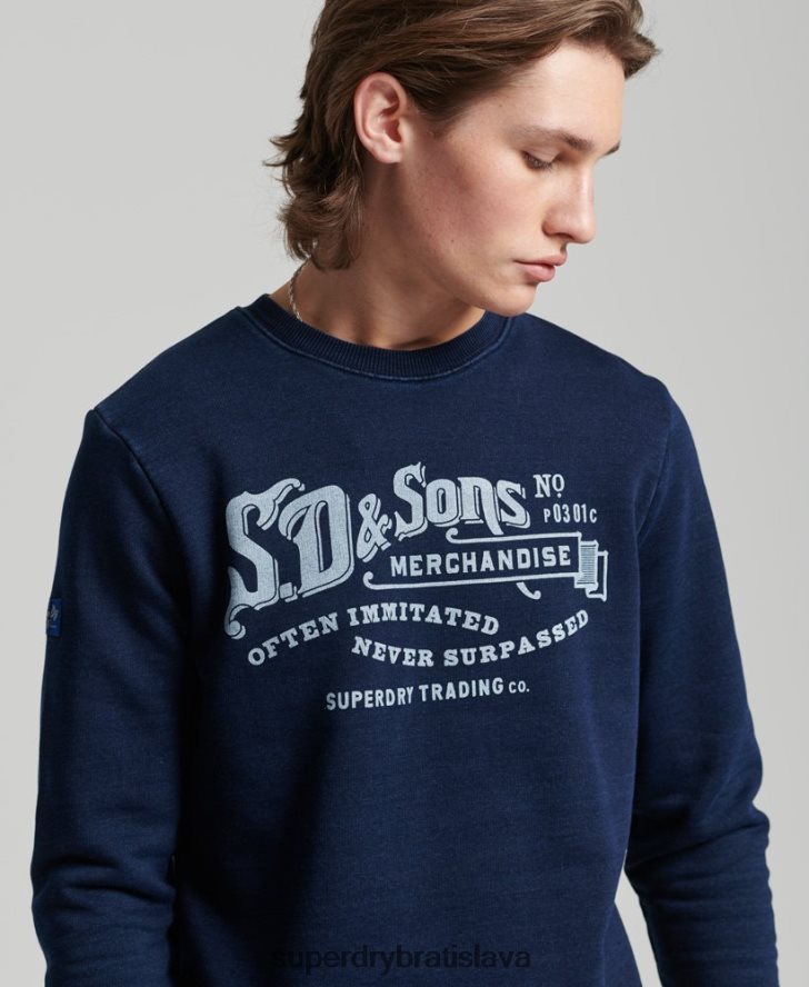 Superdry muži indigová mikina v štýle vintage script 6B4ZTR5185 oblečenie tmavomodrá