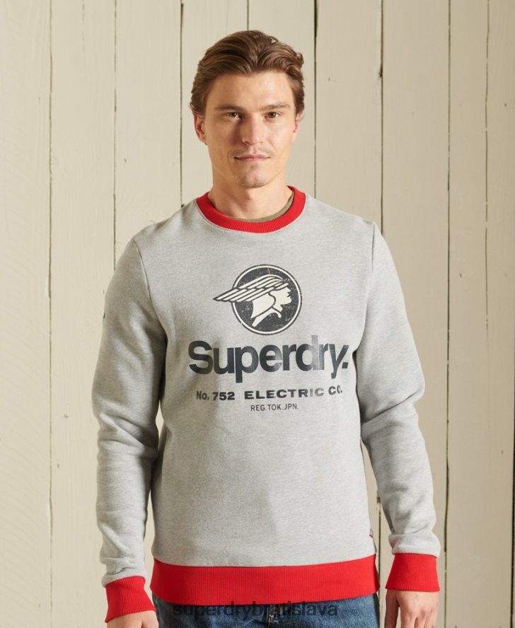 Superdry muži jadro logo Americká klasická mikina Ringer crew 6B4ZTR5232 oblečenie sivá