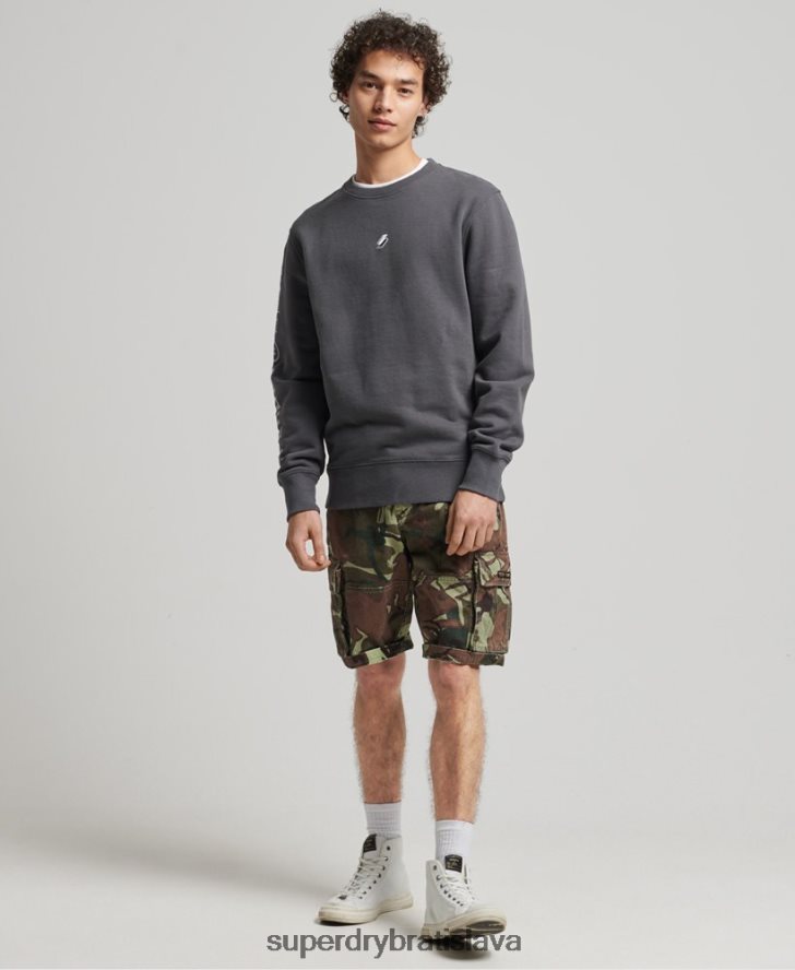 Superdry muži kód lineárna voľná crew mikina 6B4ZTR5125 oblečenie tmavošedý
