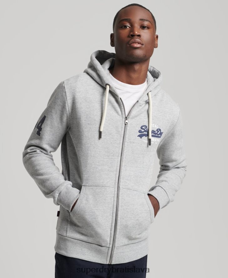 Superdry muži klasická mikina na zips s vintage logom 6B4ZTR5148 oblečenie sivá