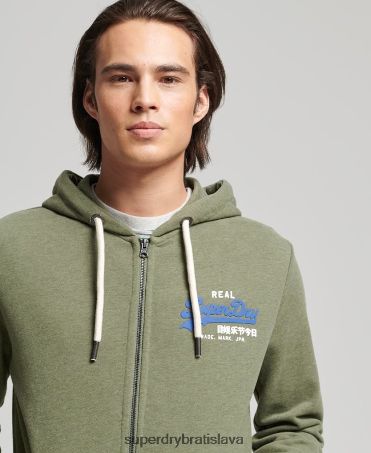 Superdry muži klasická mikina na zips s vintage logom 6B4ZTR840 oblečenie zelená