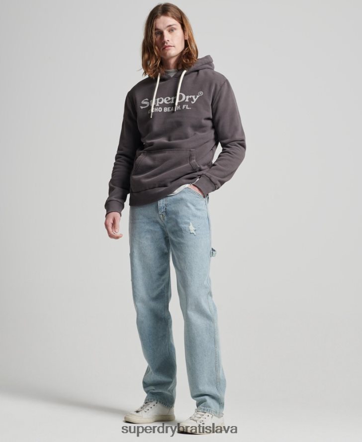 Superdry muži klasická mikina s kapucňou na vintage mieste 6B4ZTR508 oblečenie tmavošedý