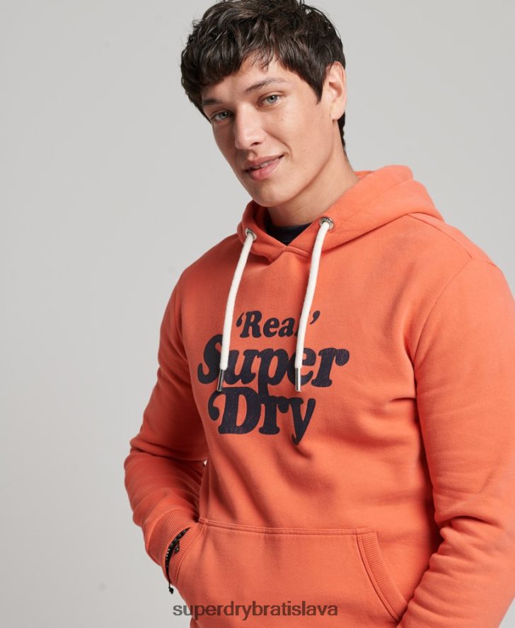 Superdry muži klasická mikina s kapucňou vintage cooper 6B4ZTR670 oblečenie koralový