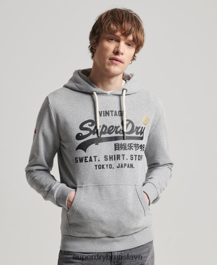 Superdry muži klasická mikina s kapucňou vintage logo store 6B4ZTR502 oblečenie sivá