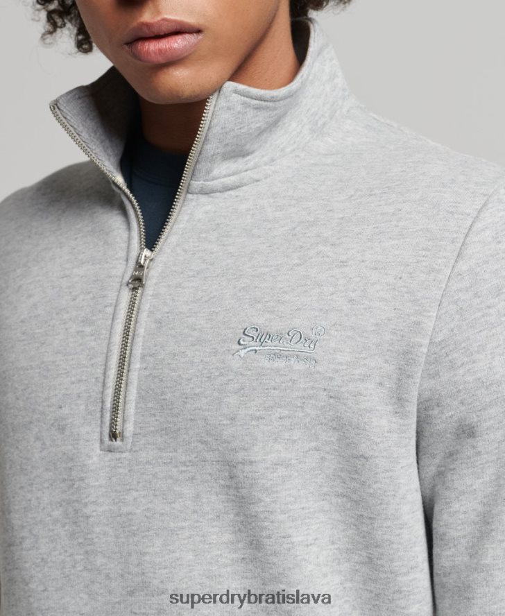 Superdry muži mikina henley na zips s vintage logom z organickej bavlny 6B4ZTR5003 oblečenie sivá