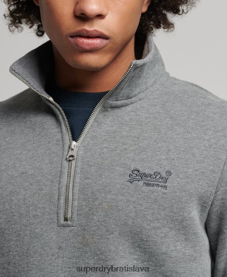 Superdry muži mikina henley na zips s vintage logom z organickej bavlny 6B4ZTR5076 oblečenie sivá