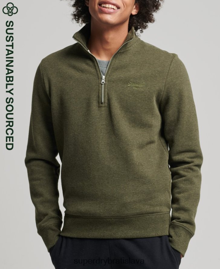 Superdry muži mikina henley na zips s vintage logom z organickej bavlny 6B4ZTR5122 oblečenie kaki