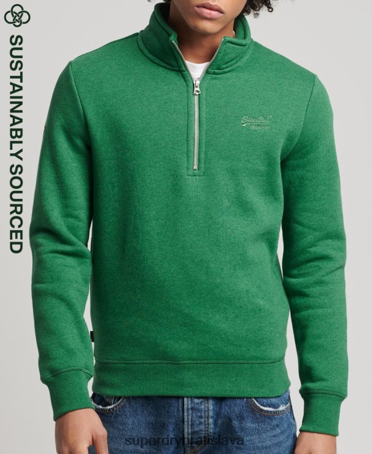 Superdry muži mikina henley na zips s vintage logom z organickej bavlny 6B4ZTR5133 oblečenie zelená