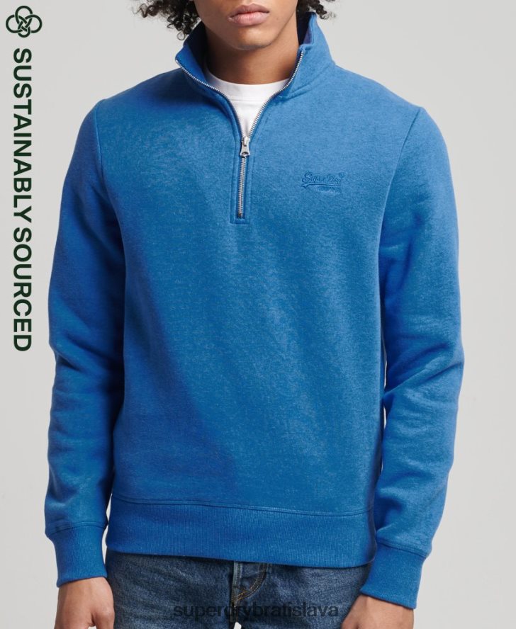 Superdry muži mikina henley na zips s vintage logom z organickej bavlny 6B4ZTR5193 oblečenie Modrá