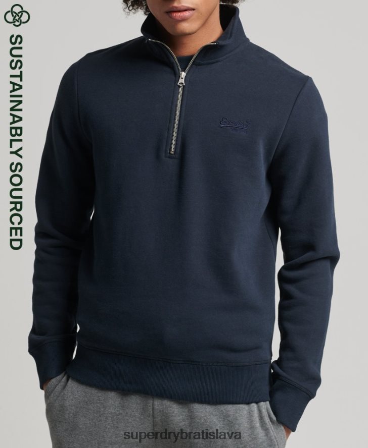 Superdry muži mikina henley na zips s vintage logom z organickej bavlny 6B4ZTR5229 oblečenie námorníctvo