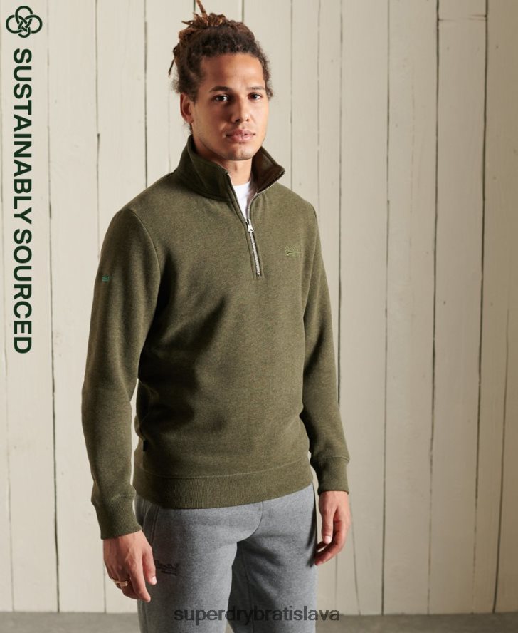Superdry muži mikina henley s vyšívaným vintage logom 6B4ZTR5033 oblečenie kaki