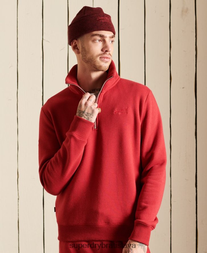 Superdry muži mikina henley s vyšívaným vintage logom 6B4ZTR5231 oblečenie červená