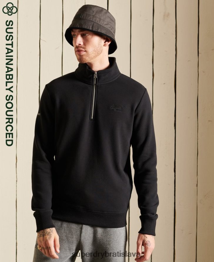 Superdry muži mikina henley s vyšívaným vintage logom 6B4ZTR821 oblečenie čierna