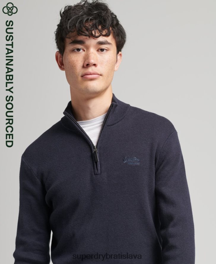 Superdry muži mikina henley vyšívaná z organickej bavlny 6B4ZTR5308 oblečenie námorníctvo