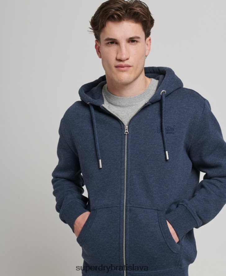Superdry muži mikina na zips s vyšívaným vintage logom 6B4ZTR459 oblečenie námorníctvo