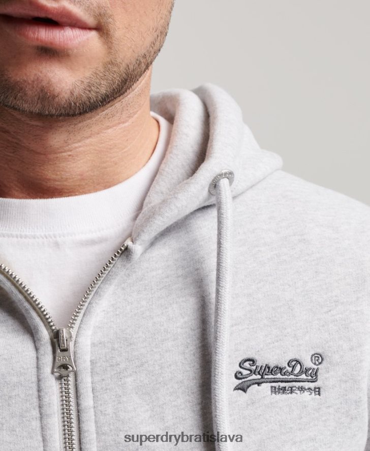 Superdry muži mikina na zips s vyšívaným vintage logom 6B4ZTR463 oblečenie svetlo šedá