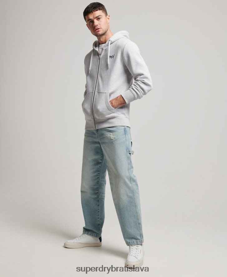 Superdry muži mikina na zips s vyšívaným vintage logom 6B4ZTR463 oblečenie svetlo šedá
