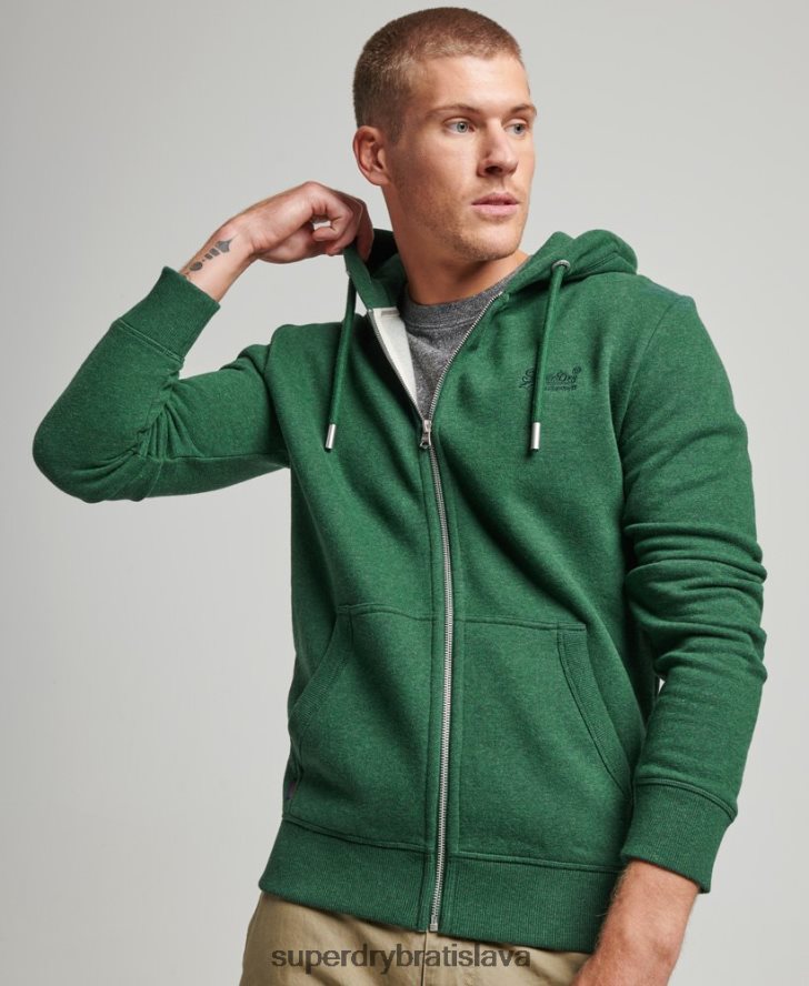 Superdry muži mikina na zips s vyšívaným vintage logom 6B4ZTR465 oblečenie zelená