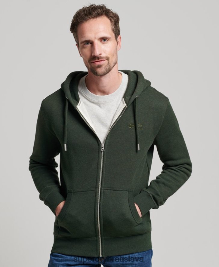 Superdry muži mikina na zips s vyšívaným vintage logom 6B4ZTR487 oblečenie zelená