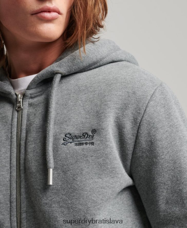 Superdry muži mikina na zips s vyšívaným vintage logom 6B4ZTR497 oblečenie sivá