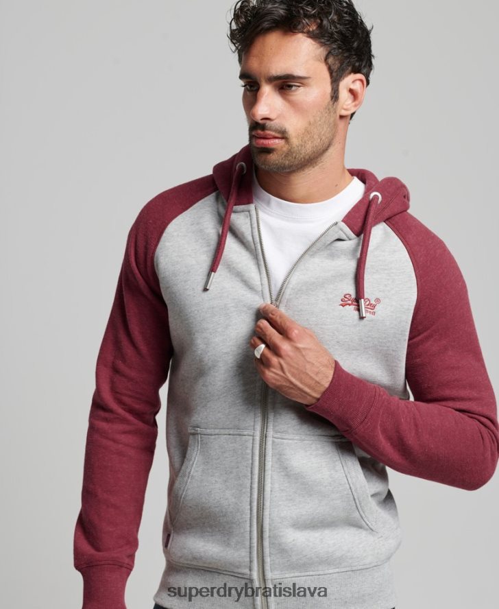 Superdry muži mikina na zips s vyšívaným vintage logom 6B4ZTR557 oblečenie svetlo šedá