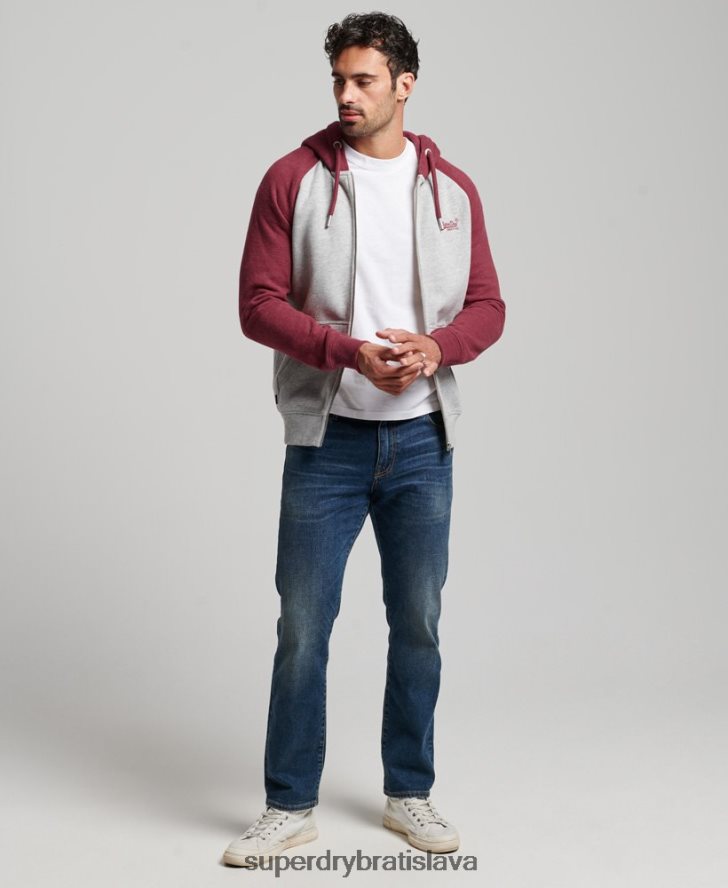 Superdry muži mikina na zips s vyšívaným vintage logom 6B4ZTR557 oblečenie svetlo šedá